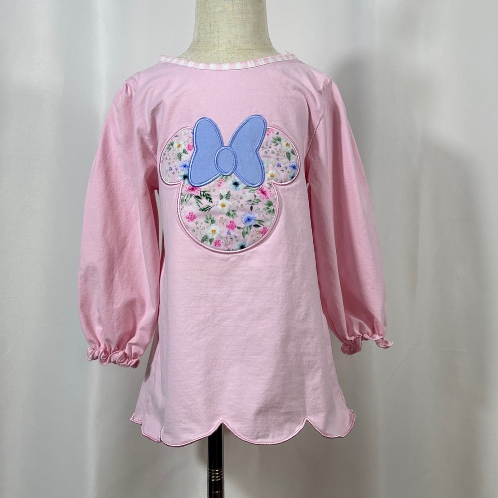 Pink Long Sleeve Kids Top with Floral Minnie and Bow